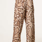 Snake Print Wide Leg Trousers Beige