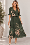 Lydia V Neck Pleated Midi Dress Green