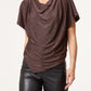 Ruby Asymmetrical Draped Cowl Neck Top Bronze