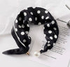 Satin Scarf with Magnetic Pearl Clasp Black & White PolkaDot