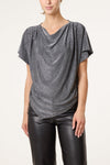 Ruby Aysymmetric Draped Cowl Neck Top Silver