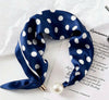 Satin Neck Scarf with Magnetic Pearl Closure Blue & White PolkaDot