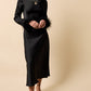 Riviera Black Satin Feather Sleeve Midaxi Dress