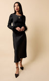 Riviera Black Satin Feather Sleeve Midaxi Dress