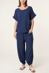 Leah Top and Barrel Leg Trousers CoOrd Navy Blue