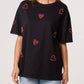 Sue Diamanté Love Heart T Shirt Black