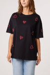 Sue Diamanté Love Heart T Shirt Black