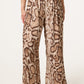 Snake Print Wide Leg Trousers Beige