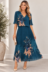 Lydia Pleated V Neck Midi Dress Teal