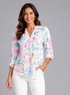 Marie Floral Print Shirt Blue and Pink