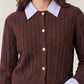 Alice Faux Collar Cardigan  Brown