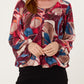 Annie Scoop Neck Leaf Print Top Red