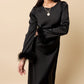 Riviera Black Satin Feather Sleeve Midaxi Dress