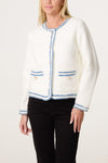 Blair Cardigan White with denim and sparkle trim