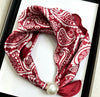 Satin Neck Scarf with Pearl Magnetic Closure PERLE-79 Red
