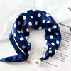Satin Neck Scarf with Pearl magnetic Closure PERLE-71 Blue