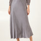 Luna Satin Slip Midi Skirt Silver Grey