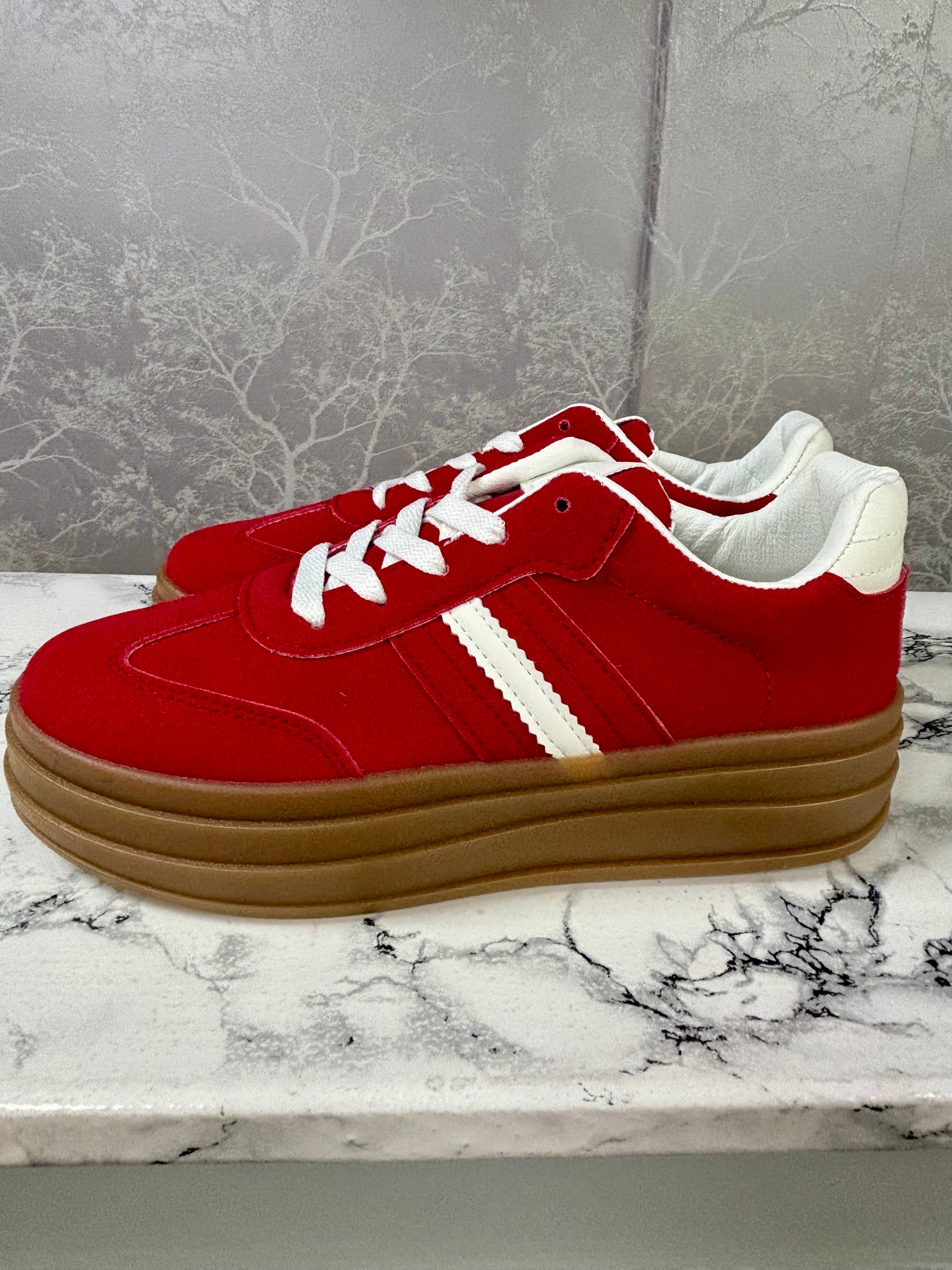 Chloe Side Stripe Lace Up Platform Trainers Red – My Serenity Boutique