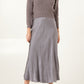Luna Satin Slip Midi Skirt Silver Grey