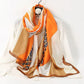 Horse Motif Satin Scarf Orange & Cream