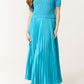 Lara Jumper Satin Pleated Skirt Dress in Turquoise Blue
