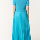 Lara Jumper Satin Pleated Skirt Dress in Turquoise Blue