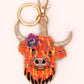 Powder Highland Cow Beaded Keychain