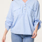 Jade V Neck Cotton Shirt Blue