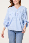 Jade V Neck Cotton Shirt Blue