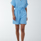 Emma V Neck Top and Shorts CoOrd Light Blue
