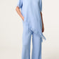 Bailey Asymmetrical Lace Hem Top with Wide Leg Trousers CoOrd Light Blue