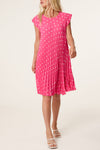 Genna PolkaDot Pleated Dress in Fuchsia Pink