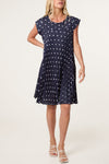Genna Pleated PolkaDot Mini Dress Navy