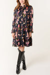 Debbie Black Floral Chiffon Smock Dress