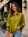 Lisa Satin Shirt Green
