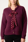 Emily Cardigan with PolkaDot Scarf Burgundy