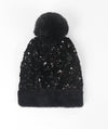 Kiaro Black Sequins Pom Pom Hat