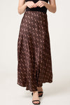 Tina Polka Dot Satin Midi Skirt Brown