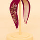 Velvet Embellished Headband Golden Wild Flowers Fuchsia - Powder