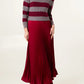 Freya Striped Jumper Satin Skirt Dress Burgundy