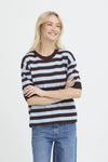 Morla T Shirt Knit Chambray Blue Stripe and Brown