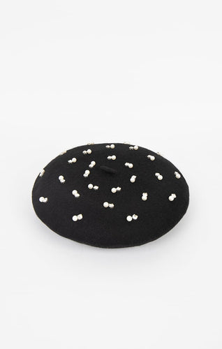 Dina Black Pearl Embellishment Berry Hat